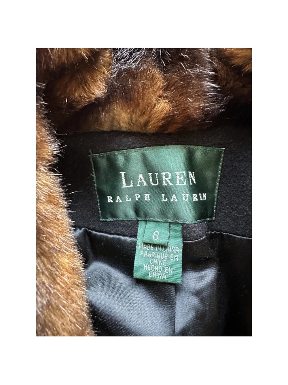 Ralph Lauren Black Maxi Coat with Brown Faux Fur Collar - Picture 3 of 4